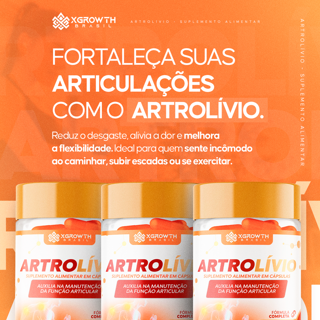 Artrolívio XGrowth Brasil 1000mg – Colágeno Tipo II + Curcumina + MSM | Suplemento para Saúde das Articulações (60 Cápsulas)